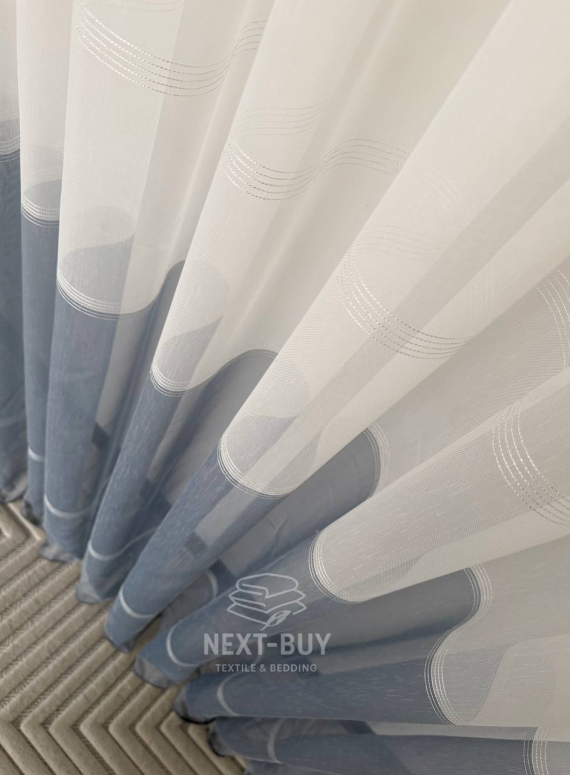 Тюль льон з смужками Llyana білий з синім Туреччина