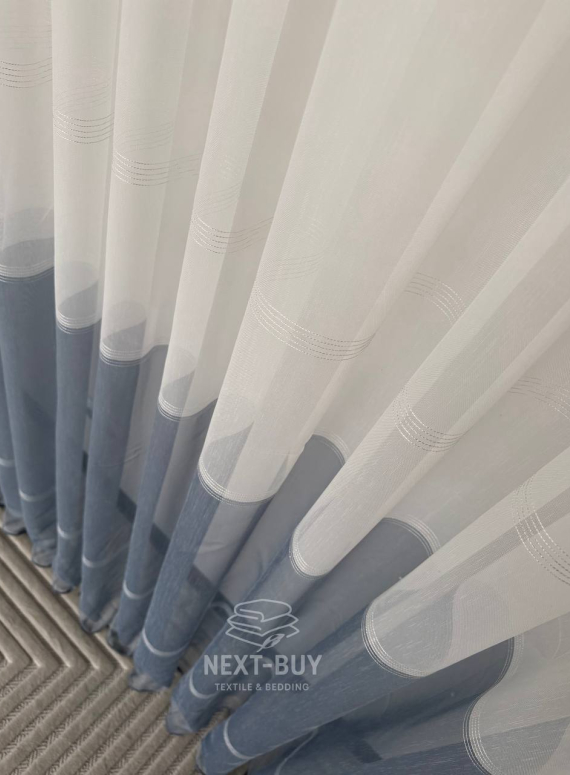 Тюль льон з смужками Llyana білий з синім Туреччина