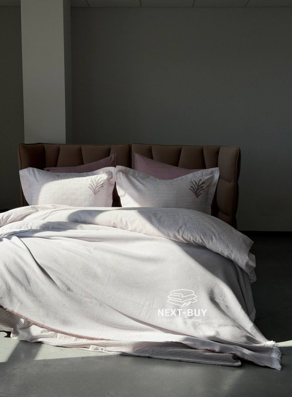 Постельное бельё ранфорс с покрывалом Ranforce Maribell Mürdüm фиолетовый Евро | Турция