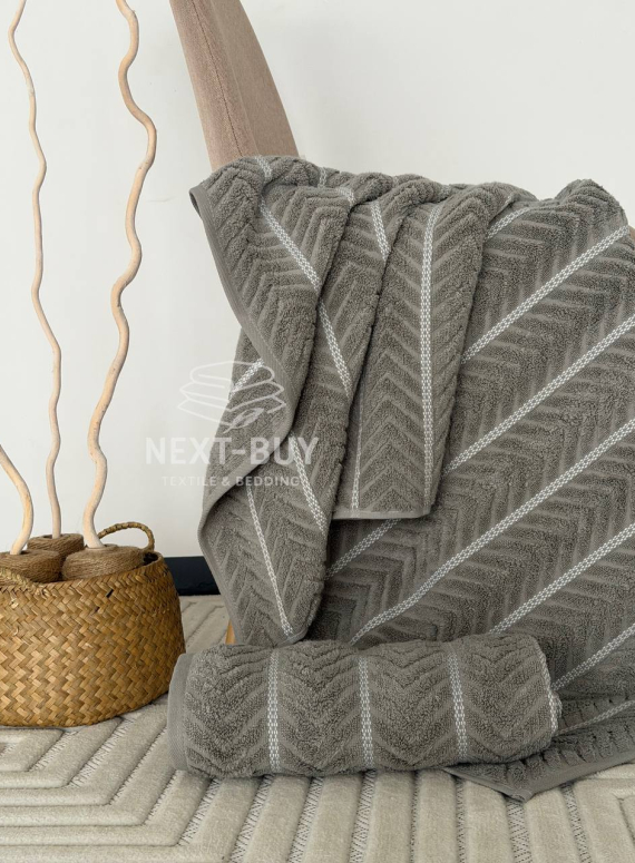 Рушники Multi Stone Grey – Туреччина, 100% бавовна, сірий з об’ємним візерунком 2 шт