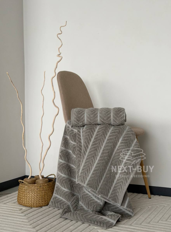 Рушники Multi Stone Grey – Туреччина, 100% бавовна, сірий з об’ємним візерунком 2 шт