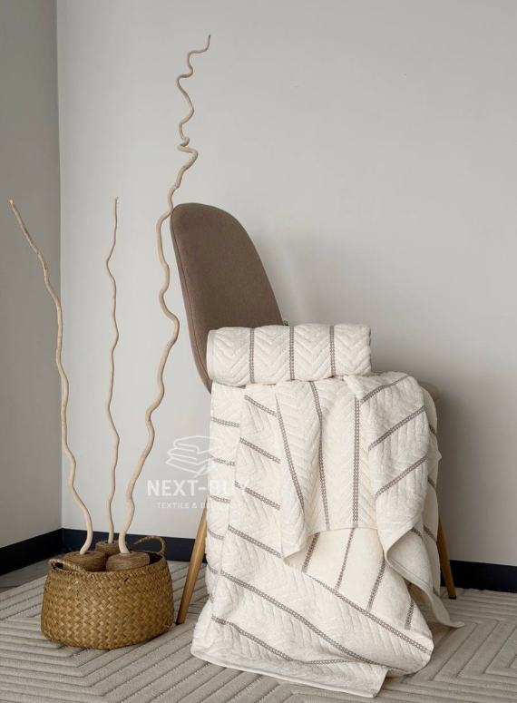 Полотенца Multi Ivory Cream – Турция, 100% хлопок, кремовый с объёмным узором 2шт