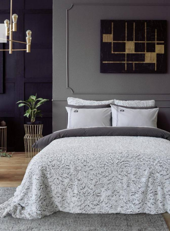 Премиальный комплект постельного белья + покрывало VENDITA Gri, 100% хлопок, 200×220