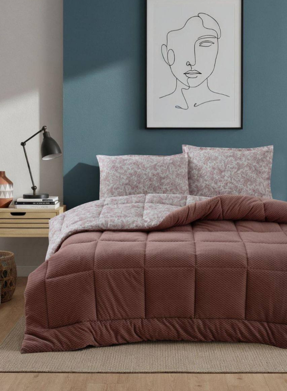 Постельное белье с объемным покрывалом-пледом Kupon Uyku Seti Gul kurusu Премиальный комплект для стильного и тёплого сна