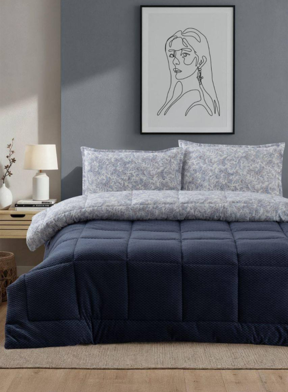 Постельное белье с объемным покрывалом-пледом Kupon Uyku Seti Mavi