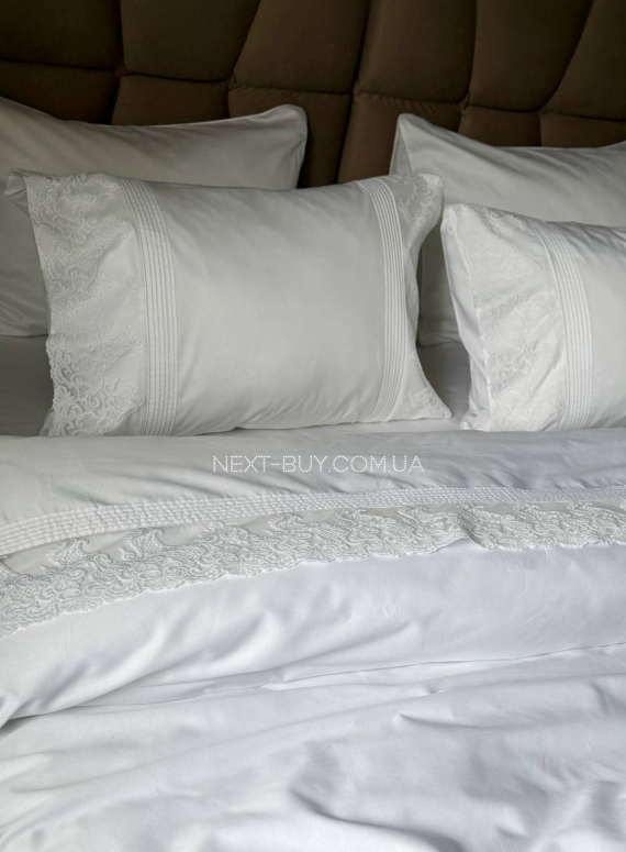 Постільна білизна Maison D'or Gloria Beyaz 200x220см сатин з мереживом