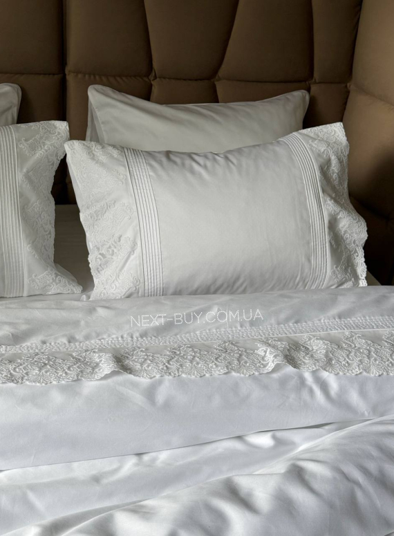 Постільна білизна Maison D'or Gloria Beyaz 200x220см сатин з мереживом