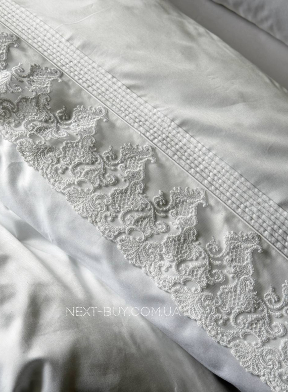 Постільна білизна Maison D'or Gloria Beyaz 200x220см сатин з мереживом