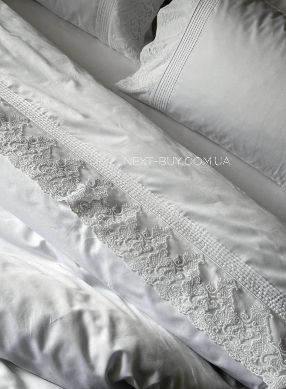 Постільна білизна Maison D'or Gloria Beyaz 200x220см сатин з мереживом