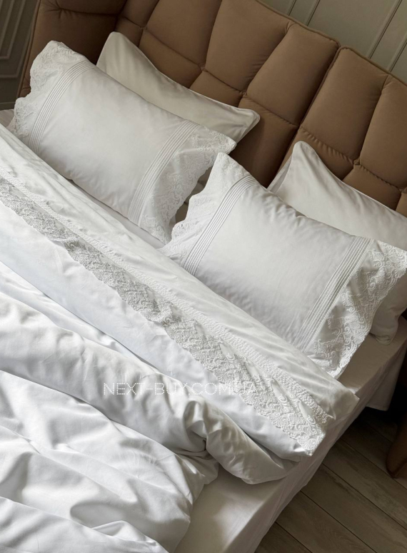 Постільна білизна Maison D'or Gloria Beyaz 200x220см сатин з мереживом