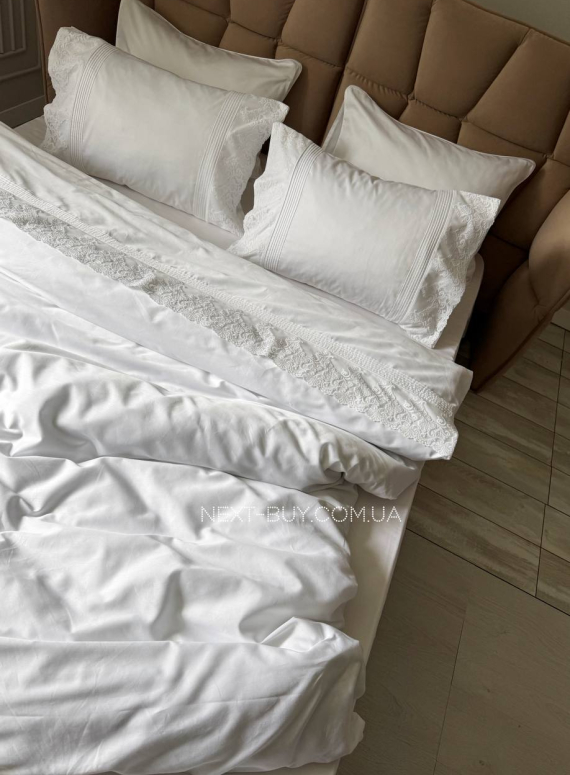 Постільна білизна Maison D'or Gloria Beyaz 200x220см сатин з мереживом