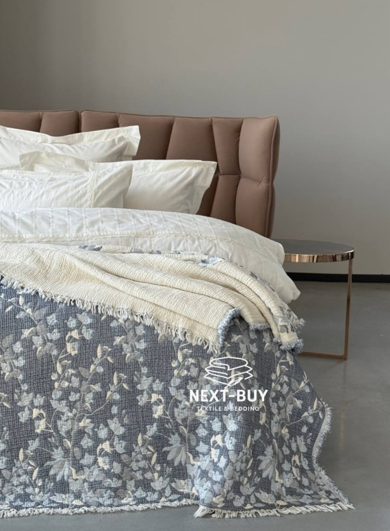 Муслиновое покрывало Misty Garden blue/krem евро Турция