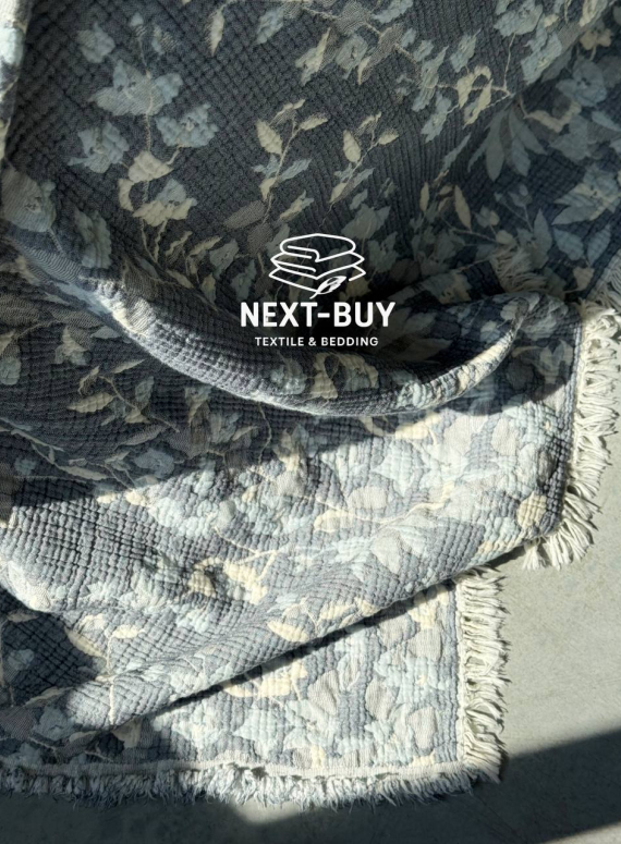 Муслиновое покрывало Misty Garden blue/krem евро Турция