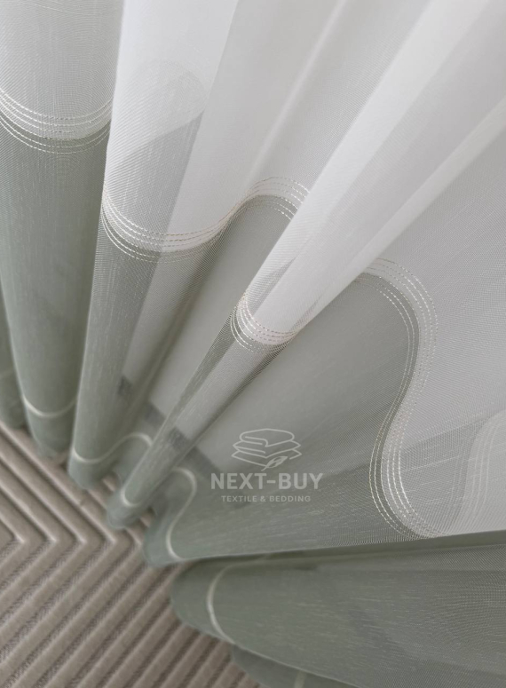 Тюль Liyana турецький тюль на основі грек сітки, білий із зеленим