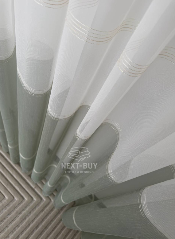 Тюль Liyana турецький тюль на основі грек сітки, білий із зеленим