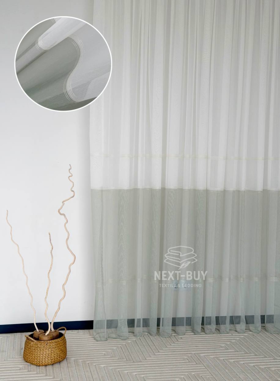 Тюль Liyana турецький тюль на основі грек сітки, білий із зеленим