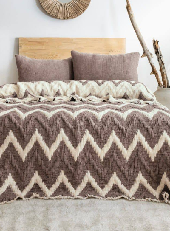 Муслінове покривало з наволочками Saheser Loren Brown, євро комплект 240×260, Туреччина