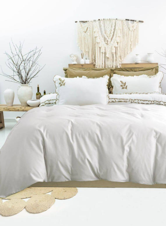 Постільна білизна Saheser Nova Haki євро 200×220 з вареної бавовни з вишивкою, Туреччина