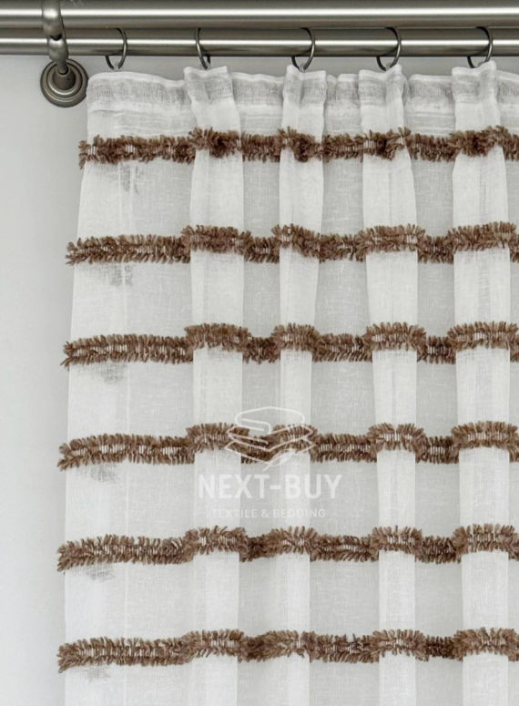 Тюль льон у смужку  Linen brown & white Туреччина