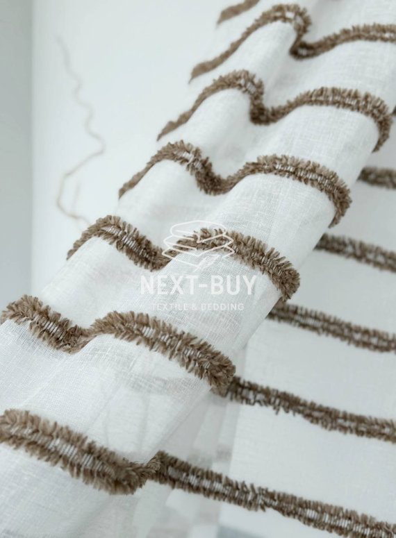 Тюль льон у смужку  Linen brown & white Туреччина