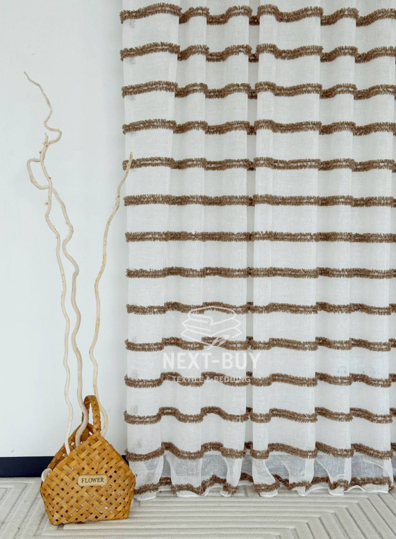 Тюль льон у смужку  Linen brown & white Туреччина