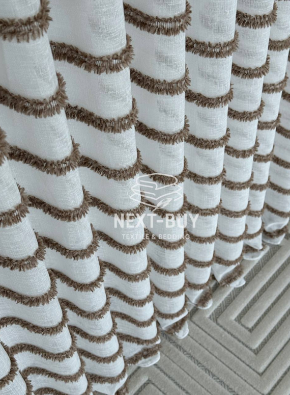 Тюль льон у смужку  Linen brown & white Туреччина