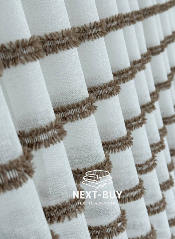 Тюль льон у смужку  Linen brown & white Туреччина