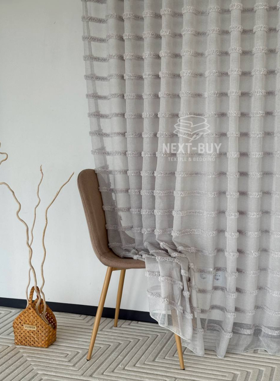 Тюль льон у смужку Linen Light Grey Туреччина
