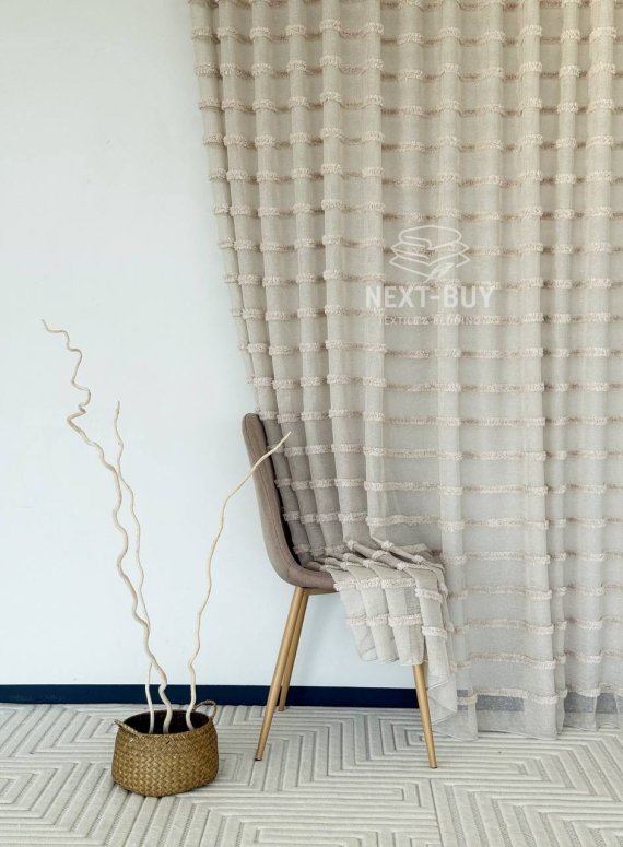 Тюль льон у смужку Linen Light Beige Туреччина