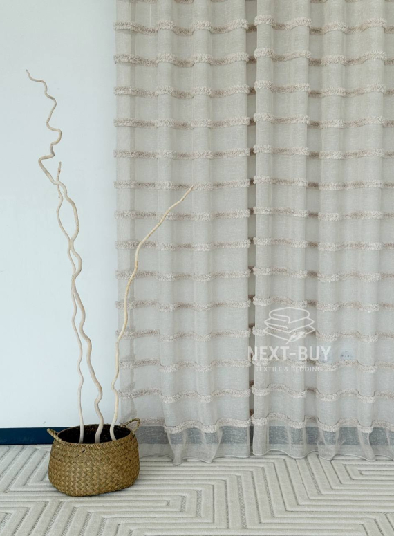Тюль льон у смужку Linen Light Beige Туреччина