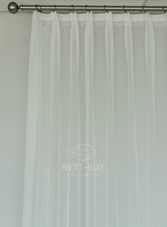 Тюль білий льон з вишивкою Linen Elegance Natural White & Beige Туреччина