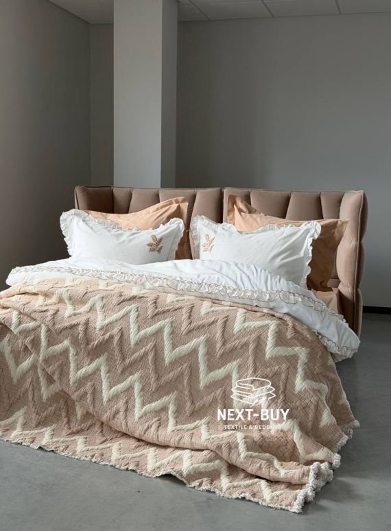 Постільна білизна Saheser Nova Bej євро 200×220 з вареної бавовни з вишивкою, Туреччина