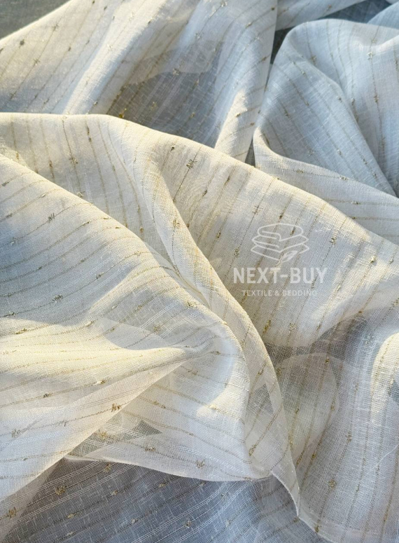 Тюль льон у смужку з золотим люрексом Linen Shine Stripe Cream & Gold, Туреччина