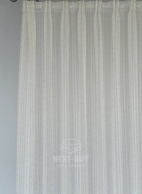 Тюль льон у смужку з золотим люрексом Linen Shine Stripe Cream & Gold, Туреччина
