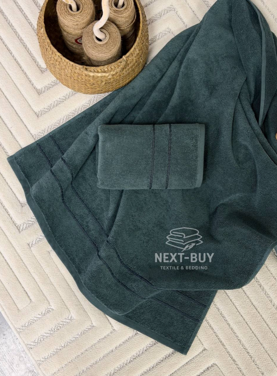 Набор махровых полотенец Line Dark Green 2 шт: 50×90, 70×140, Турция
