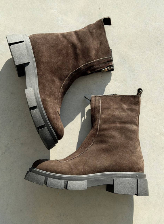 Жіночі Зимові шкіряні черевики з натуральним хутром, коричневі (євро зима) Step