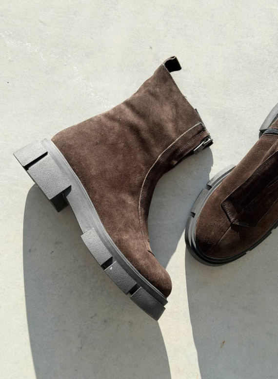 Жіночі Зимові шкіряні черевики з натуральним хутром, коричневі (євро зима) Step