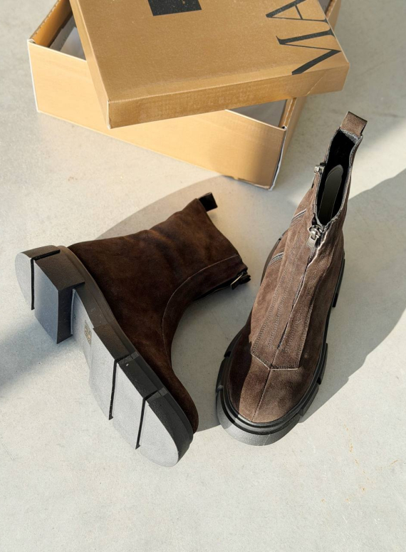 Жіночі Зимові шкіряні черевики з натуральним хутром, коричневі (євро зима) Step