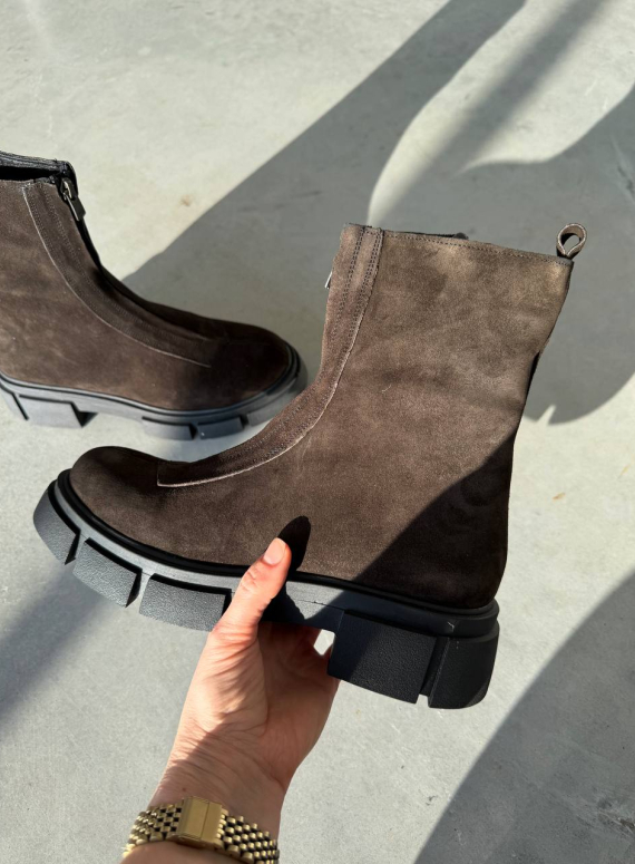 Жіночі Зимові шкіряні черевики з натуральним хутром, коричневі (євро зима) Step