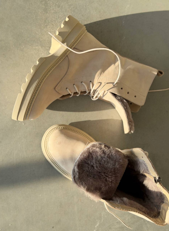 Жіночі зимові шкіряні черевики з натуральним хутром, світлі (євро зима) Step