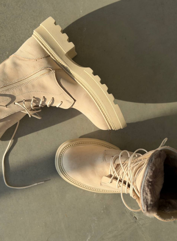 Жіночі зимові шкіряні черевики з натуральним хутром, світлі (євро зима) Step