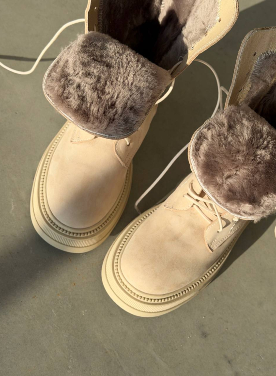 Жіночі зимові шкіряні черевики з натуральним хутром, світлі (євро зима) Step