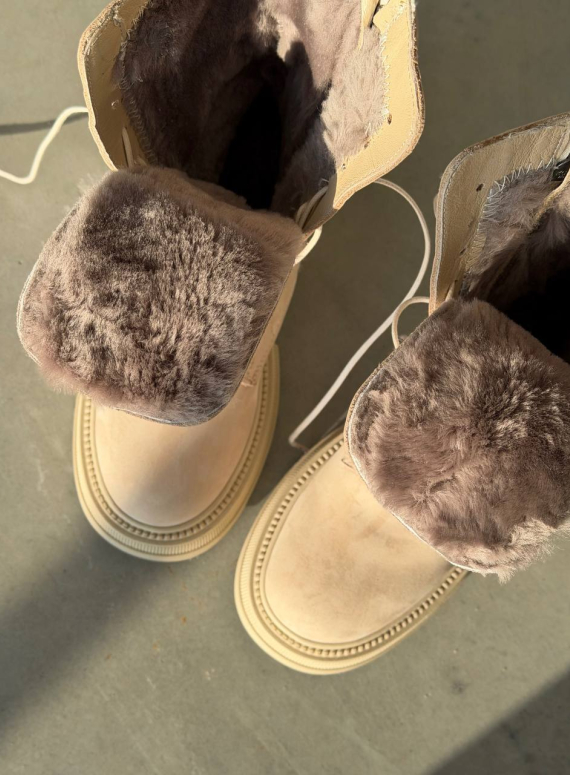 Жіночі зимові шкіряні черевики з натуральним хутром, світлі (євро зима) Step