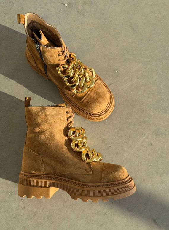 Жіночі Зимові шкіряні черевики з натуральним хутром, карамельні (євро зима) Step