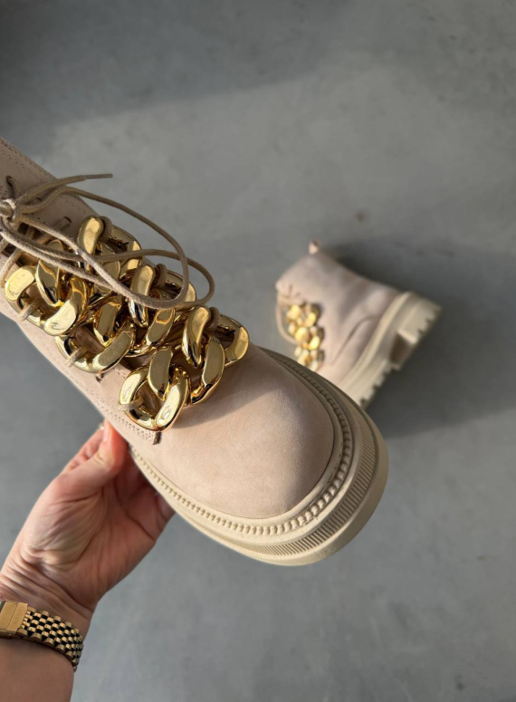 Жіночі Зимові шкіряні черевики з натуральним хутром, світло-бежеві (євро зима) Step