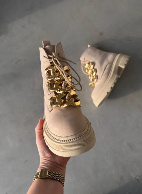 Жіночі Зимові шкіряні черевики з натуральним хутром, світло-бежеві (євро зима) Step