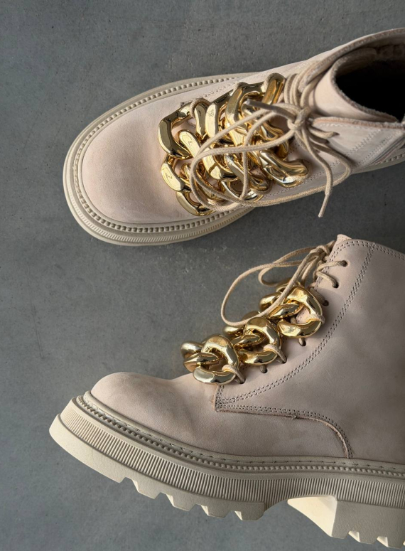 Жіночі Зимові шкіряні черевики з натуральним хутром, світло-бежеві (євро зима) Step