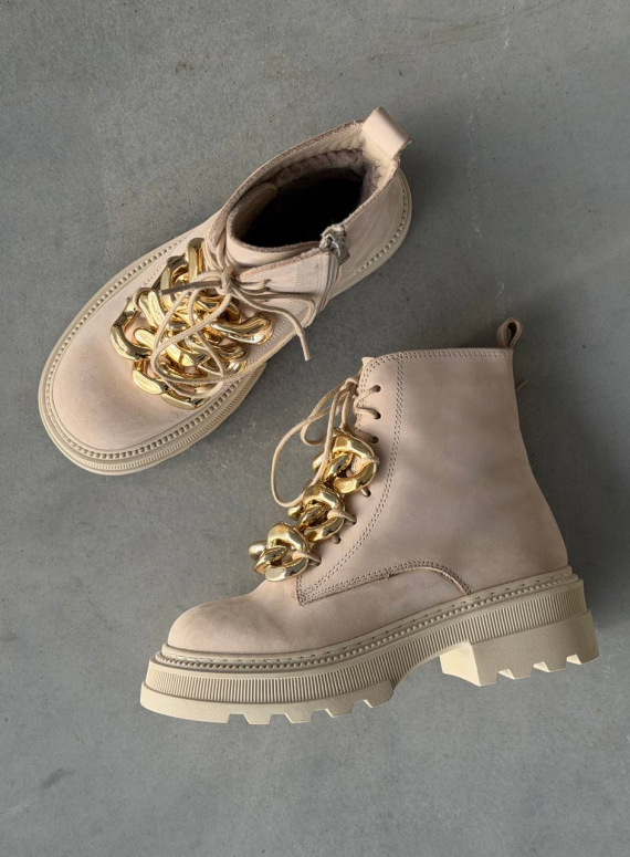 Жіночі Зимові шкіряні черевики з натуральним хутром, світло-бежеві (євро зима) Step