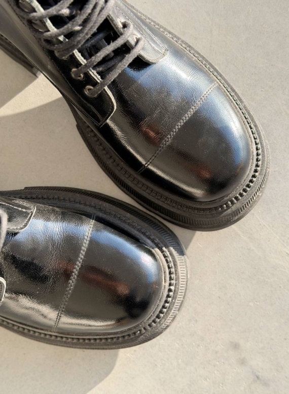 Жіночі Зимові шкіряні черевики з натуральним хутром, чорні (євро зима) Step