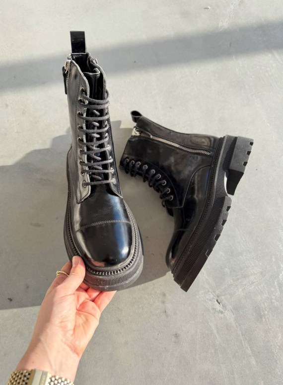 Жіночі Зимові шкіряні черевики з натуральним хутром, чорні (євро зима) Step